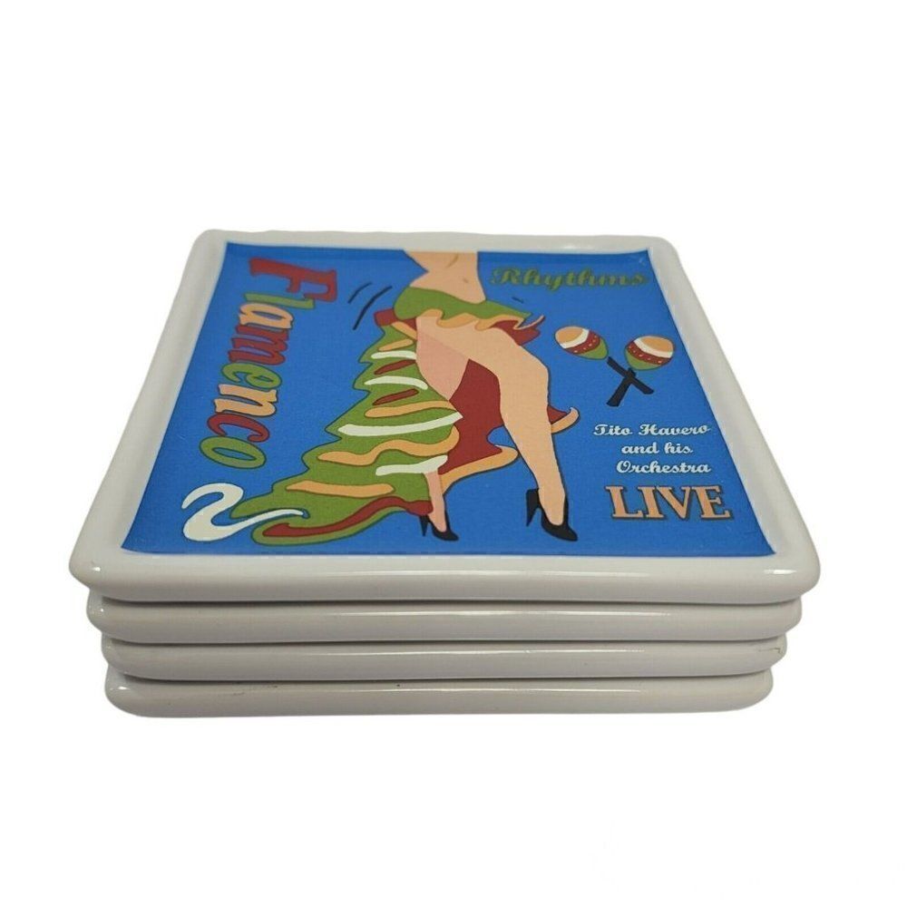 4 Pottery Barn Ceramic Coasters "The Dance" Cha Cha Rhumba Mambo 4"